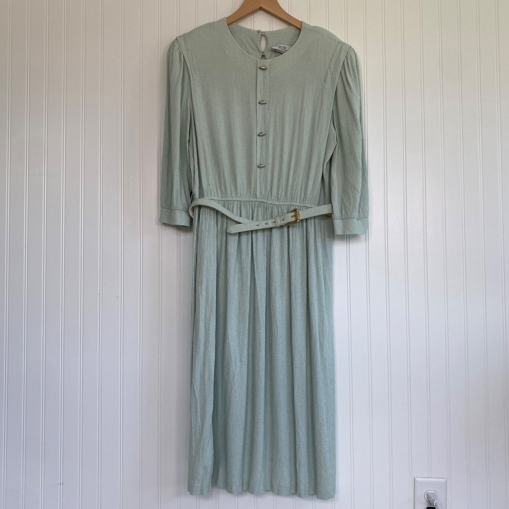 Lady Carol Womens Vintage 90s Modest Midi Dress Size 18 XL Secretary Belted